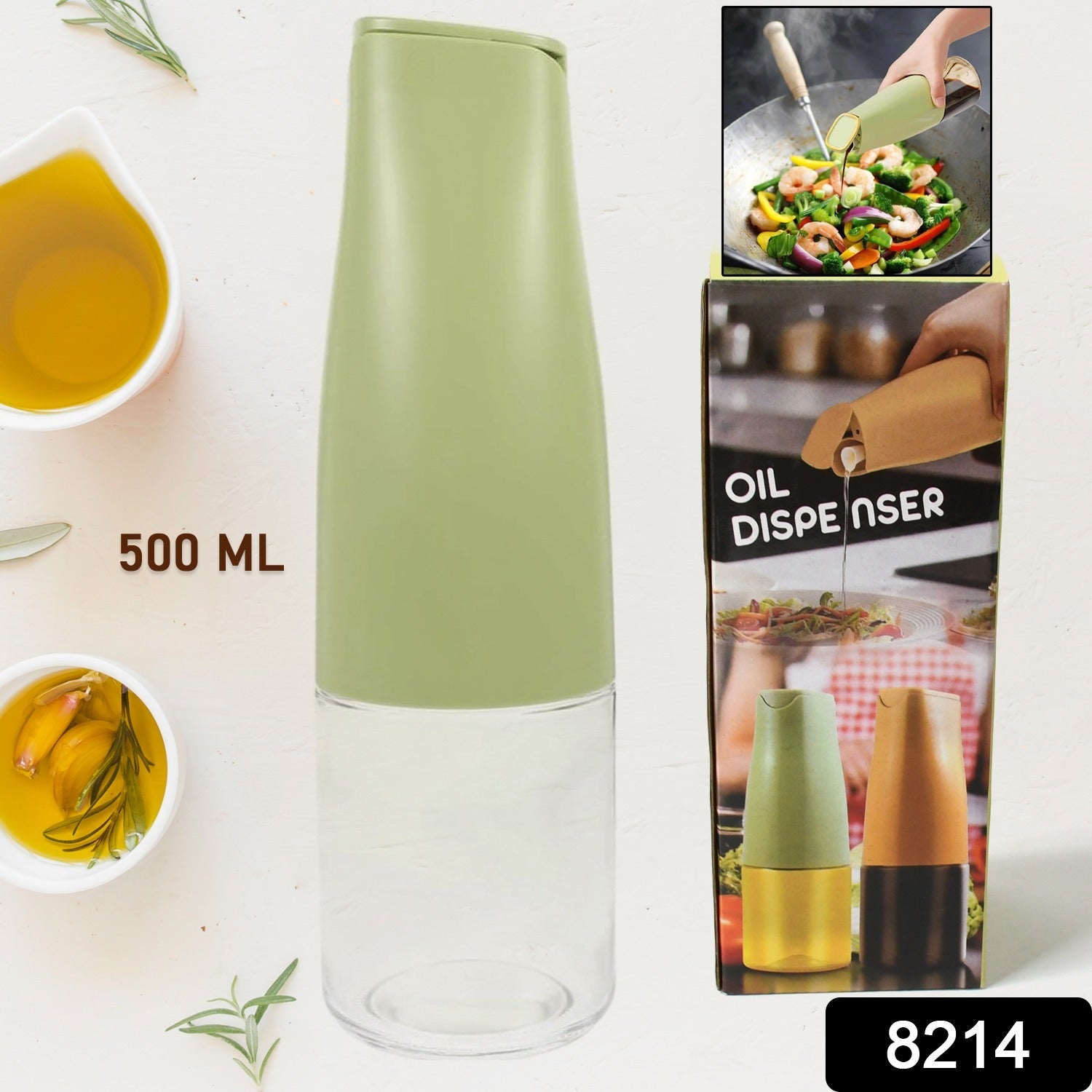 8214 Oil Dispenser, 500ml Cooking Oil Dispensing Cruets, Oil Bottle with Automatic Open Lid, Kitchen Glass Oil Pot, Cooking Oil Bottle for Kitchen Grilling Frying (500 ML) 8214 Oil Dispenser, 500ml Cooking Oil Dispensing Cruets, Oil Bottle with Automatic Open Lid, Kitchen Glass Oil Pot, Cooking Oil Bottle for Kitchen Grilling Frying (500 ML)